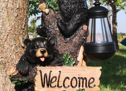 Ebros Climbing Black Bear Cubs Garden Light Statue Figurine Solar LED Lantern Light Welcome Sign Guest Greeter Decor for Patio Poolside Garden Home