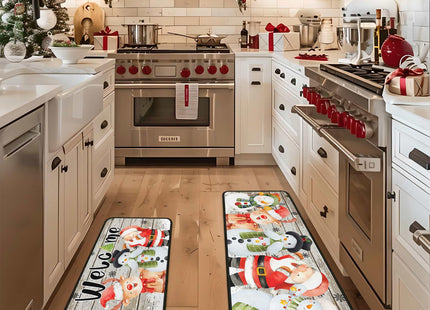 PyreneanHaven Christmas Kitchen Mats Set of 2, Christmas Decorations for Home Deer Snowman Welcome Rug Winter Mat Home Xmas Decor Low-Profile Kitchen Rugs for Floor 17"X47"+17"X30" (Snowman)