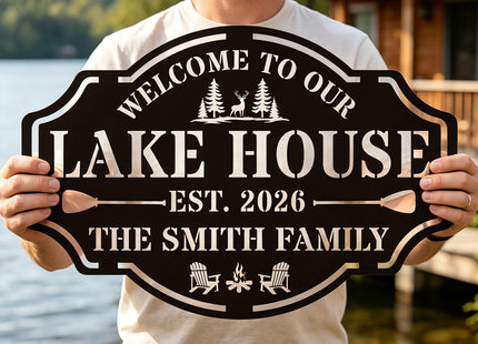 Personalized Lake House Decor,Custom Lake House Family Name Sign,Rustic Cabin Porch Wall Decor, Lakeside Deck Entryway Gift,Outdoor Cabin Decor