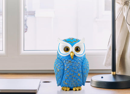 Buildopia Owl Figurine Home Decor – Cute Resin Owl Statue Sculpture, Blue