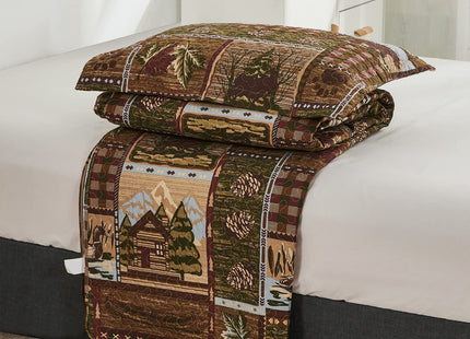 Lodge Bedspread Twin Size, Rustic Cabin Quilt Sets Moose Bear Bedspread Coverlet Patchwork Plaid Bedcover Reversible Wildlife Printed Quilted Bed Set Brown Bed Cover Farmhouse Country Decor (68"x 86")