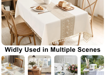 DWCN Rectangle Tablecloth Jacquard Faux Linen 55x70 Inch Champagne Deer