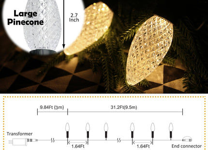 AWQ 20 LED 41 FT Christmas String Lights Oversize Pinecone for Xmas Decor