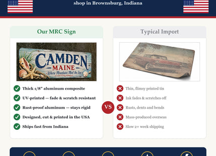 Camden Coastal Driftwood Metal Sign — Maine Souvenir Wall Decor
