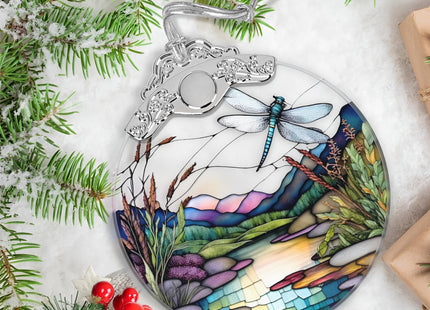 Christmas Stained Glass Dragonfly Ornament - Home Decor - Holiday Present Ideas - Gift Exchange - Fluttering Dragonfly