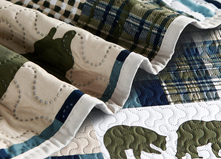 UMCHORD Queen Quilt Bedding Set, Cabin Bear Quilt, Queen Size, Green