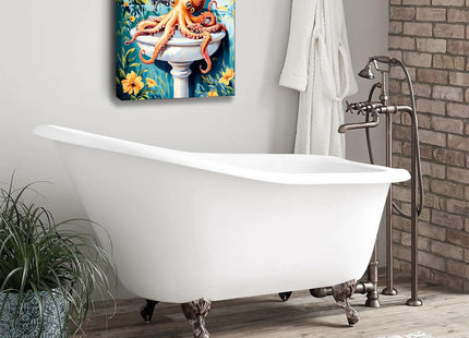 Framed Funny Octopus Bathroom Wall Art,Cute Sea Animal Canvas Print