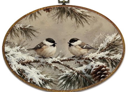kdqua Winter Christmas Chickadee Bird Oval Wall Art Decor 11.4x8.6 Inch