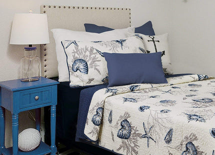 Brandream Ocean Comforter Sets Twin Size 100% Cotton Lightweight Quilt Set Coverlet Sets Navy Coastal Bedding Twin XL 2-Piece