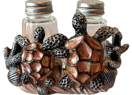 Sea Turtle Love Decorative Salt & Pepper Shaker Set - Sea Shell and Coral Nautical Ocean Beach Coastal Decor - Turtle Hugs