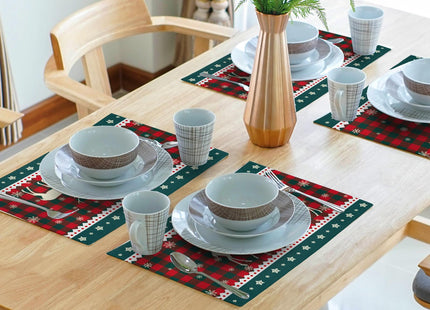 Christmas Elk Snowflakes Placemats Set of 4 for Dining Table,Xmas Reindeer Red Green Buffalo Plaid Washable Table Mats Placemats for Winter Kitchen Holiday Coffee Place Mat 18 x12 Inch