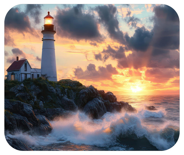 Coastal Shoreline Waves Sandy Beach Theme Mouse Pad Mat Mousepad for Desk Computer Laptop PC Gaming Home or Office Gift (Lighthouse Sunset MP33)