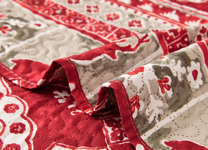 CHINO Christmas Quilts Set Queen Size Rustic Lodge Red Reindeer Bedding, Lightweight Bedspread Coverlet with Christmas Snowflake Pattern Breathable Bed Cover (90"x90")