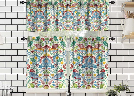 William Morris Bird Valance Curtain for Kitchen Antique Rustic Art Nature Forest Plants Morris Style Birds Flowers Window Treatment Valances Curtains for Living Room Bedroom 54x18In 1P/27x24In 2P