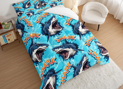 HOSIMA Shark Comforter Set Twin Size,Ocean Theme Bedding Set for Kids Boys,3D Shark Pattern Nautical Comforter Set,Sea Animal Theme Ocean Decor Bedroom Collection with 2 Pillowcases.