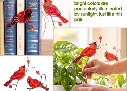 Sliner 2 Pcs Stained Glass Cardinal Suncatcher Cardinal Plant Stake Gift