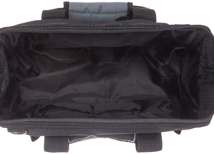 Amazon Basics Durable Wear-Resistant Tool Storage Bag with Adjustable Shoulder Strap, Portable Tool Organizer, 16 Pockets, 12 in, Black & Gray