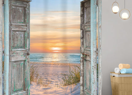 Blue Beachy Summer Beach Nautical Coastal Bathroom Shower Curtain Set