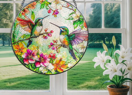 Rosporxin Hummingbird Suncatcher Stained Glass Window Hanging