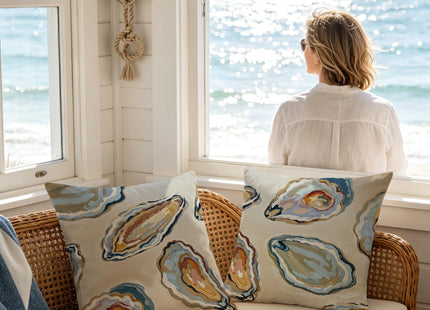 Exqcom Abstract Oyster Coastal Beach Pillow Covers 18x18 Set of 2, Beachy Room Decor Aesthetic, Retro Coastal Ocean Oyster Shell Decorative Lumbar Pillow Covers for Home Bedroom Living Room