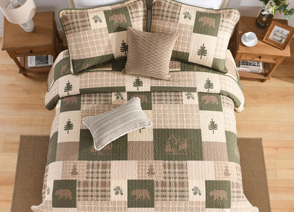 SahSahCasa 100% Cotton Quilt Set Queen Size, Farmhouse Reversible Rustic Lodge Cabin Quilt Bedspread Bedding Set, Lightweight Comforter for Queen Bed, 3pcs, Beige/Grayish Green/Brown