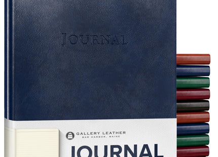 Gallery Leather Journal - Crafted in Maine, USA - Elegant Leather Writing Notebook with 192 Lined Pages - A Timeless Space for Your Thoughts - Acadia Navy, 8x5.5, Desk Lined