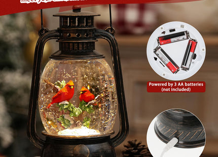 Cardinal Snow Globe Christmas Decorations Indoor, Lighted Musical Christmas Snow Globes Lantern with Glitter & 6H Timer, Cardinal Gifts Decorations for Home