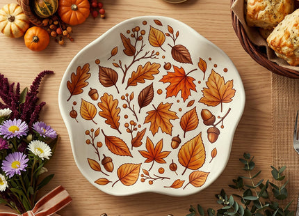 Acellegic Ceramic Spoon Rest for Stove Countertop 5.3 Inch, Autumn Leaves