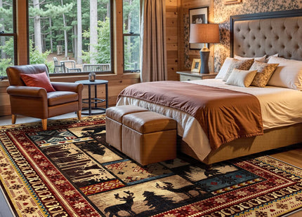 LOKHOM 8x10 Rustic Cabin Area Rug, Non-Slip Washable Western Lodge Bear Rug