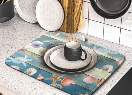 Giwawa Coastal Starfish Dish Drying Mat Summer Sea Turtle Drainer Rack Mat Absorbent Microfiber Kitchen Countertop Protector Dishes Pad 16x18 inch