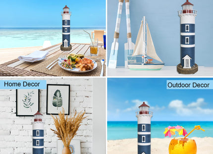 Wooden Lighthouse with LED Light Nautical Tabletop Figurine Beach Themed