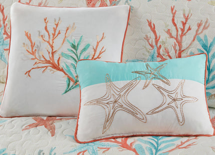 Madison Park Cotton Coastal Starfish Coral King Quilt Set, 6pc