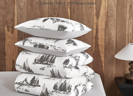 Wake In Cloud Rustic Comforter Set, Grey White, Queen