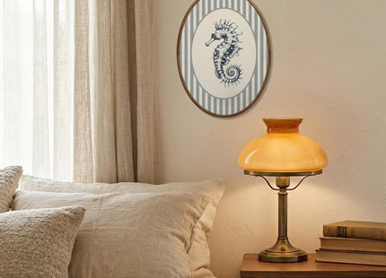 SONMYSULIL Coastal Beach Seahorse Wall Art Decor, Ocean Beach Nursery Oval Wall Hanging Decor, Blue Striped Ocean Seahorse Framed Canvas Prints for Home Bedroom Kids Nursery Room, 8.6x11.4 Inch
