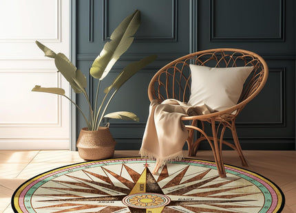 keepcute Vintage Compass Area Rug 3' Nautical Non-Slip Round Mat