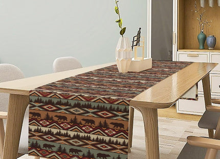 Rustic Bear Table Runner Cabin Wild Animal Bear Aztec Navajo Native Hunting Camping Retro Kitchen Dinner Runner for Indoor Home Living Room Party Dining Table Decoration 13"x70"