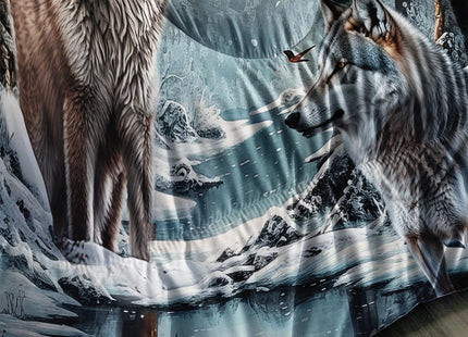 AILONEN Snow Wolf Comforter Set Queen Size, Brown Wolf Bedding Set,Snowfield Forest Animals Printed Comforter Sets,Teen Boys Breathable Duvet Set 3 Pieces, 1 Quilt and 2 Pillowcases