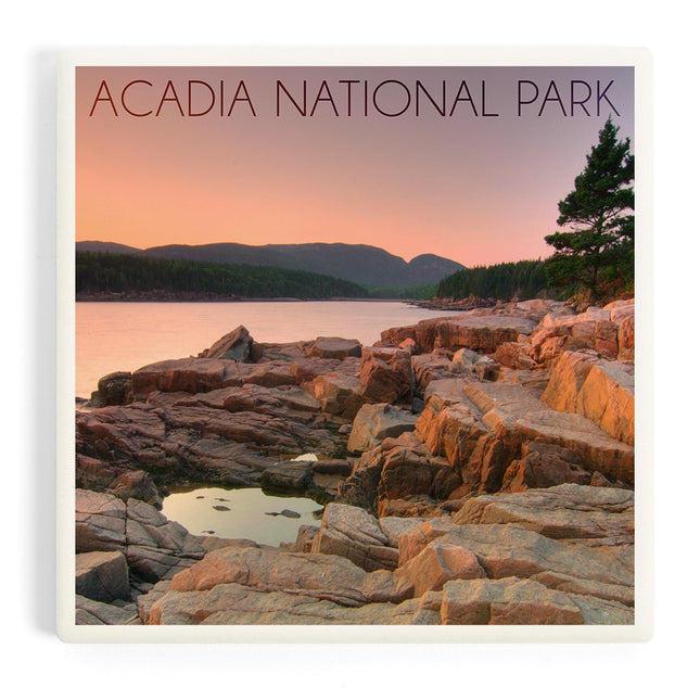 Lantern Press Acadia National Park, Maine, Rocks and Water (Absorbent Ceramic Coaster, Single, Cork Back, Kitchen Table Decor)