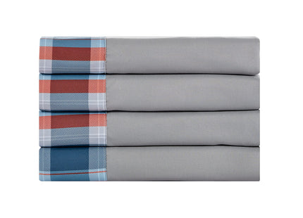 Sheets & Beyond Cabin Printed Super Soft Cotton Touch Microfiber 4 Piece Bedroom Sheet Set (Full Size, Plaid Grey)