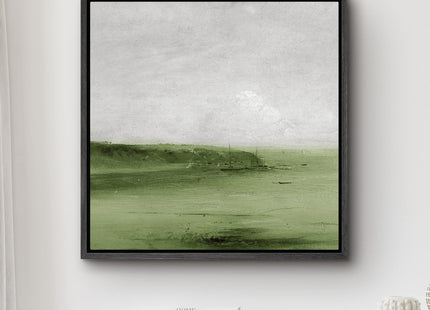 SIGNWIN Framed Canvas Print Wall Art Pastel Green Sailboat Ocean Landscape View Nature Wilderness Illustrations Fine Art Farmhouse/Country Minimal for Living Room, Bedroom, Office - 16"x16" Black