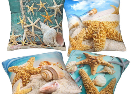 CCOCND Ocean Beach Throw Pillow Covers 18 x 18 Inch Seashell Starfish Conch Ocean Themed Decorative Pillows Soft Cushion Cases for Couch Sofa Bed Home Decor Set of 4