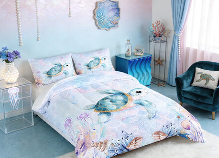 UEVBF Coastal Sea Turtle Comforter Set Twin Size with 2 Pillowcases.