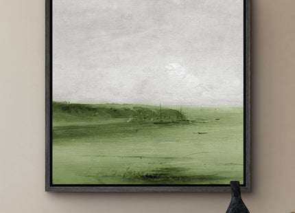 SIGNWIN Framed Canvas Print Wall Art Pastel Green Sailboat Ocean Landscape View Nature Wilderness Illustrations Fine Art Farmhouse/Country Minimal for Living Room, Bedroom, Office - 16"x16" Black