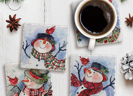 Thirstystone Watercolor Snowman 4 Pack Assorted Tumbled Tile Stone Coasters