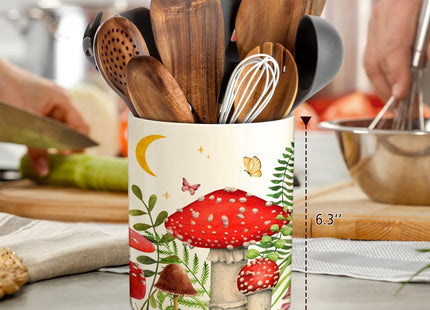 Hexagram Whimsical Whimsy Mushroom Kitchen Decor Ceramic Utensil Holder