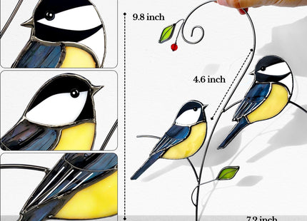 Iricrist Chickadee (1 Pair) Stained Glass Birds Suncatcher for Mom, Grandma, Women - Real Glass Window Hanging Ornament - Handmade Bird Lover Home Decor (Gifts Ready Packaging)