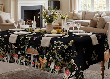 JNDJE Mushroom Tablecloth 60x120 Inch Rectangle, Farmhouse Mushroom Forest Decorations for Home Table Cloth, Black Seasonal Decor Tablecloths Polyester for Picnic Party Dinner