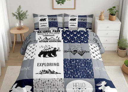 Bear Deer Comforter Set Hunting Camping Bedding Set for Kids Boys Girls Deer Antler Comforter Rustic Cabin Plaid Duvet Set 1 Comforter Set with 2 Pillowcases Full Size Boys