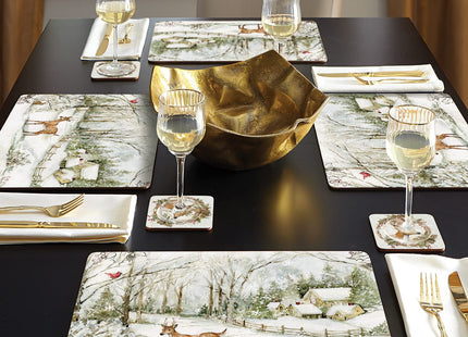 Cala Home Winter Forest Deer Boxed Set of 4 Premium Hardboard Placemats