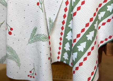 Desert Aqua 2 Pack Double Sided Kitchen Towels || Dish Towels ||Quick Dry || Designer Prints || Highly Absorbent || Hanging Hook (Christmas Tree/Holly)